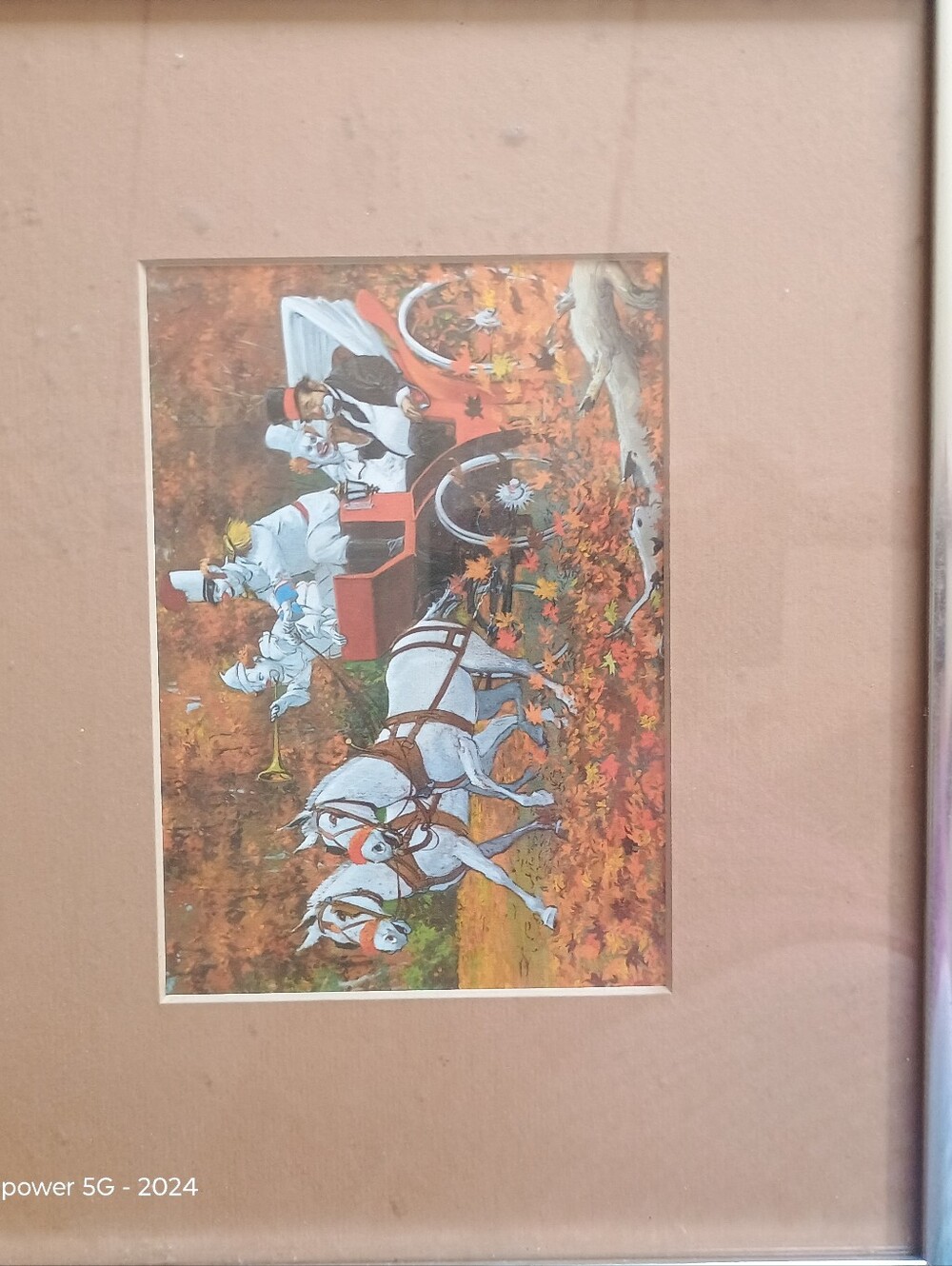 White Horses and Carriage Autumn Art Print - Neutral Frame